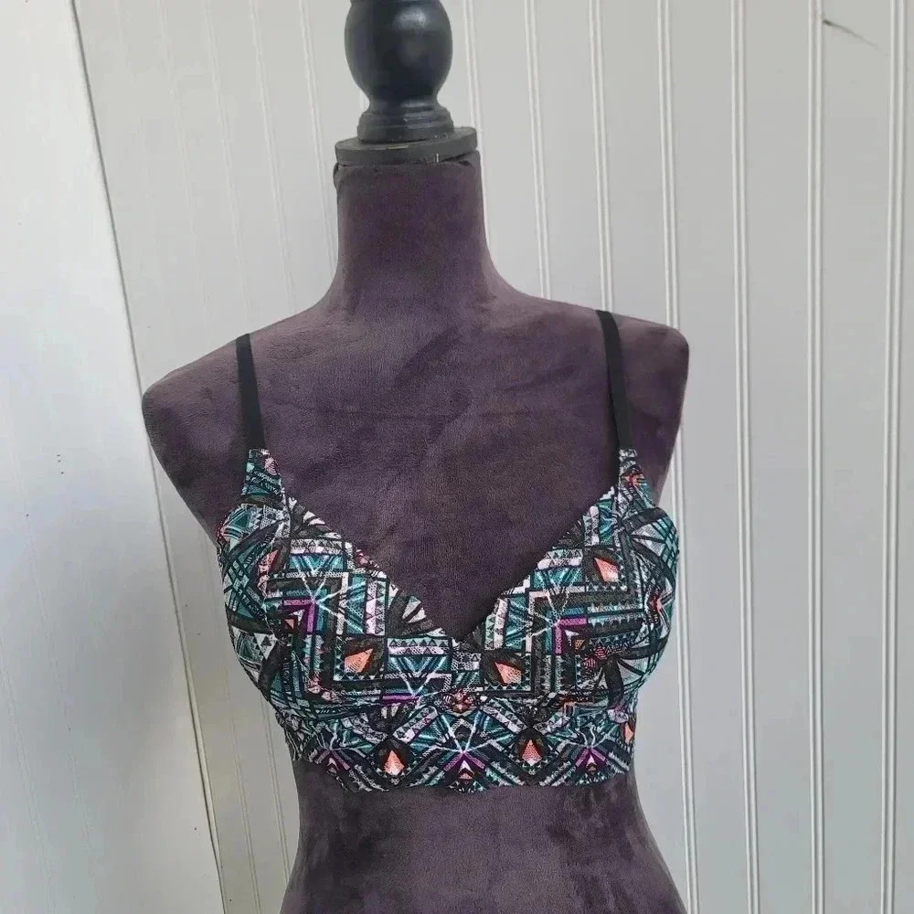 Pink Victoria’s Secret Lightly Lined Black Teal Purpl Aztec Lace Bralette S AA-C